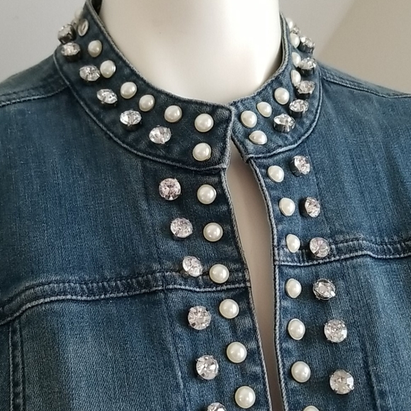 Chico's Platinum Denim Jeans embellished Jacket - Picture 8 of 16